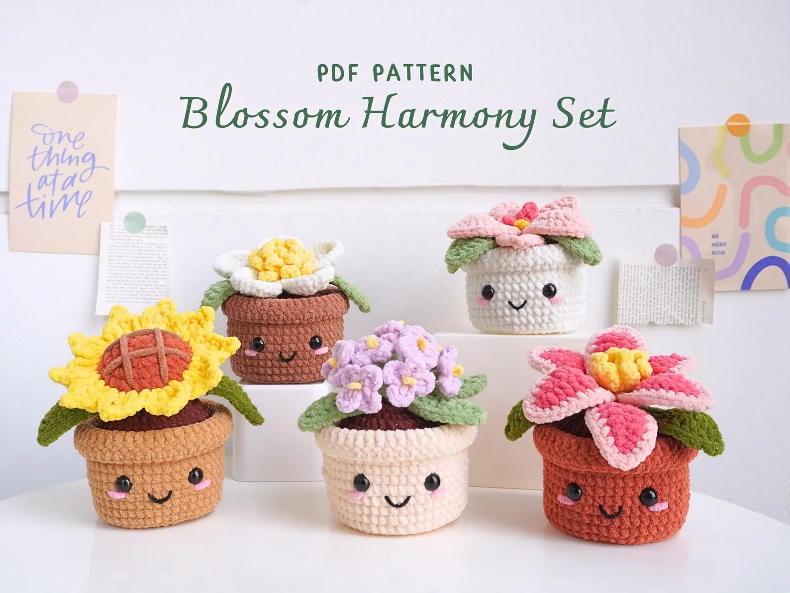 Crochet Flower Pot Pattern Bundle | 5 Floral PDF Designs