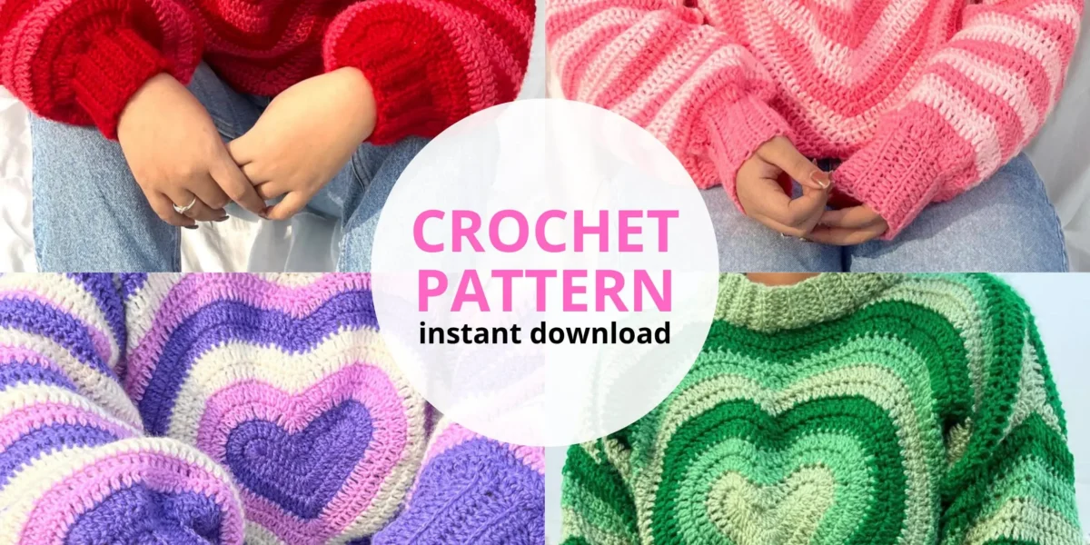 Crochet Heart Sweater Pattern – PDF Download – Size ML Jumper