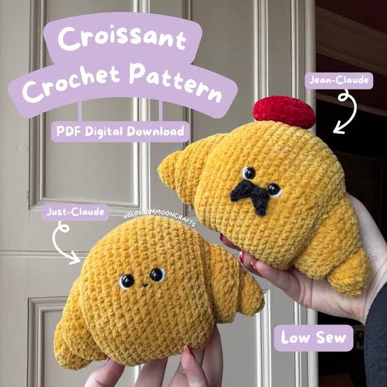 Croissant Crochet Pattern – Low-Sew Amigurumi – Digital PDF